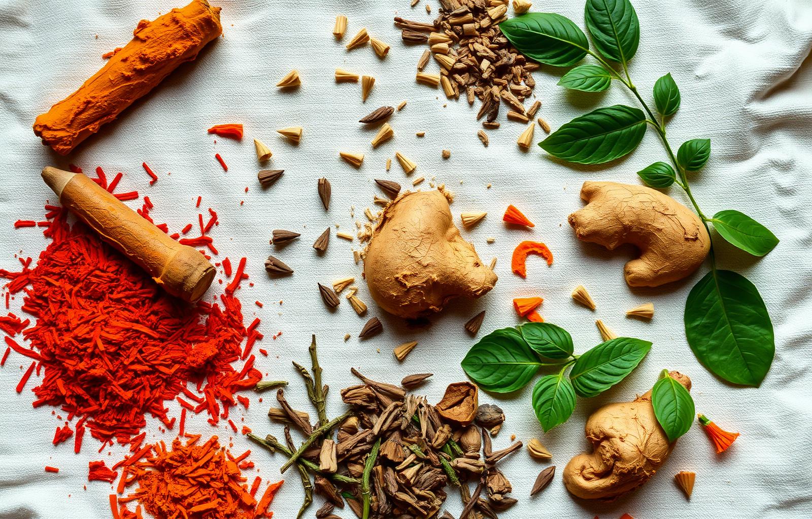 Variety of Ayurvedic herbs and ingredients